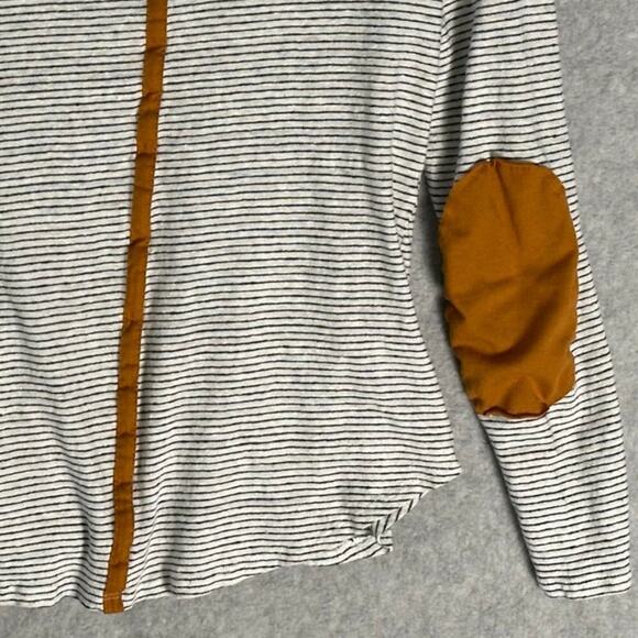 Sundance Sz S 100% Linen Striped Boat Neck Top Brown Elbow Patch Long Sleeve - Picture 7 of 8